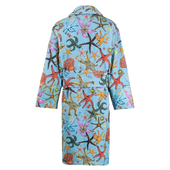 Versace Starfish Robe- Tresor De La Mer Pale Blue Terrycloth Unisex Bath Robe - Picture 2 of 13